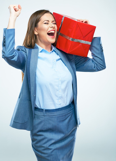 Woman with gift box - Фото, изображение