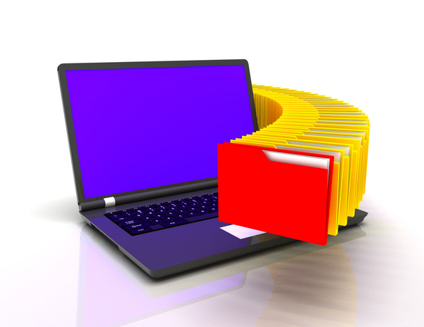 3d illustration of folders with laptop.information concept - Photo, Image