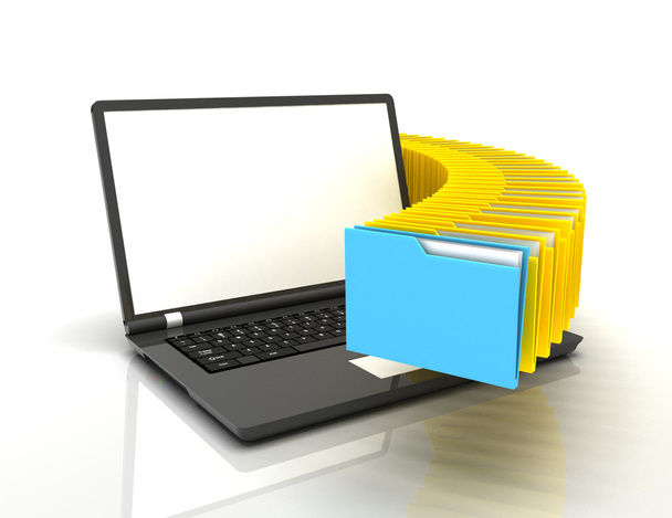 3d illustration of folders with laptop.information concept - Zdjęcie, obraz