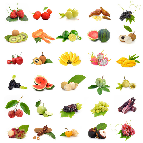 Asia tropical fruits ,Collection fruit set on white background - Photo, Image