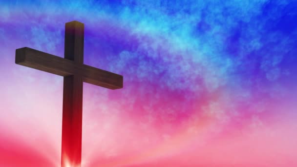 Calvary cross of Christ and sun rising sky background - Footage, Video