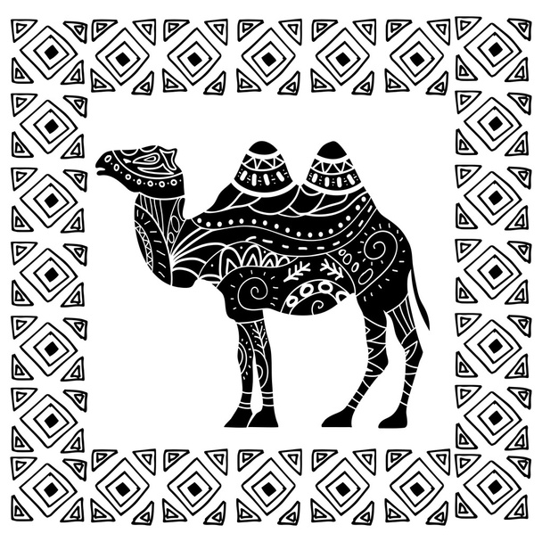 camel silhouette with tribal ornaments isolated - Vektör, Görsel