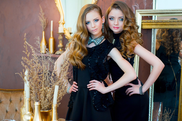 two beautiful young girls in evening dresses - Photo, Image