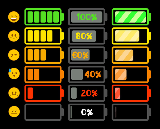 ikony ukazatele baterie - Vektor, obrázek