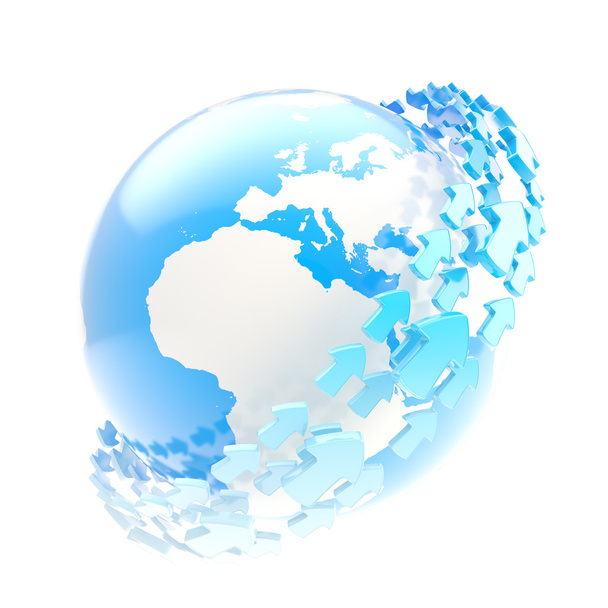 Symbole globe terrestre avec orbite de flèche
 - Photo, image
