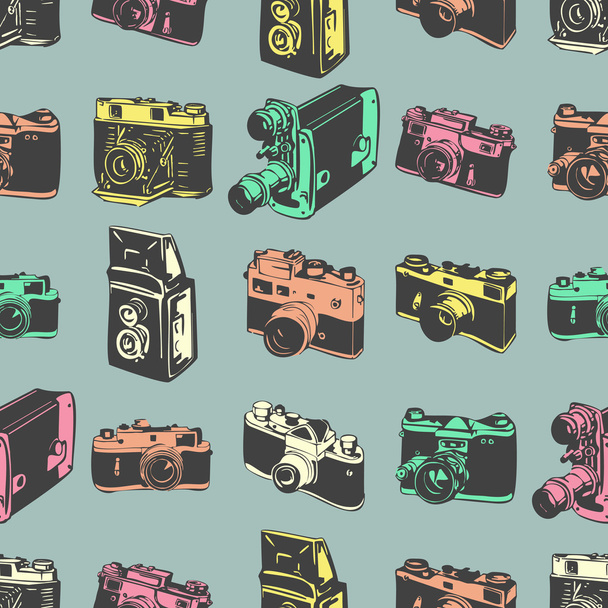 Decarative seamless pattern with old camera - Vettoriali, immagini