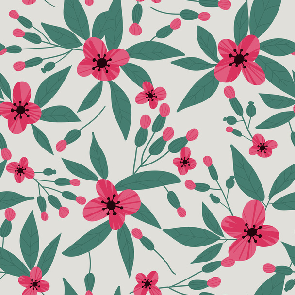 Floral vector pattern. Seamless doodle flowers. - Vetor, Imagem