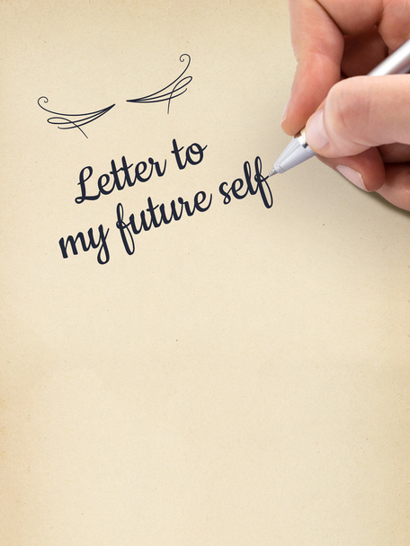 Hand writing "Letter  to my Future  Self" on aged sheet of paper. - Photo, Image