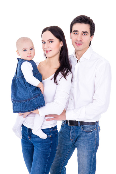 Семейный портрет - счастливые молодые родители с маленькой дочери Изола - Фото, изображение