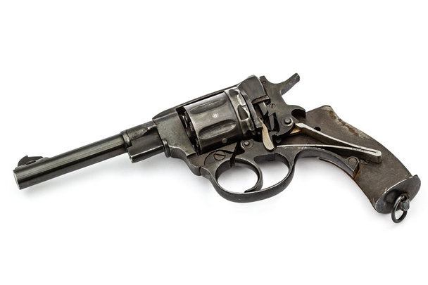 Disassembled revolver, pistol mechanism, isolated on white backg - Photo, Image