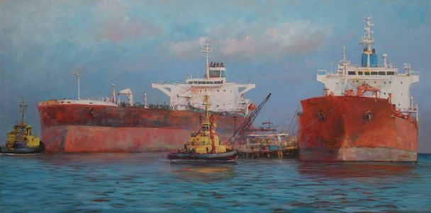 Tartályhajó hajók, klasszikus kézzel készített festmények - Fotó, kép