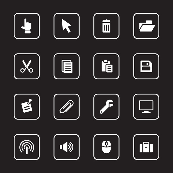 white flat icon set 3 with rounded rectangle frame - Vector, Image