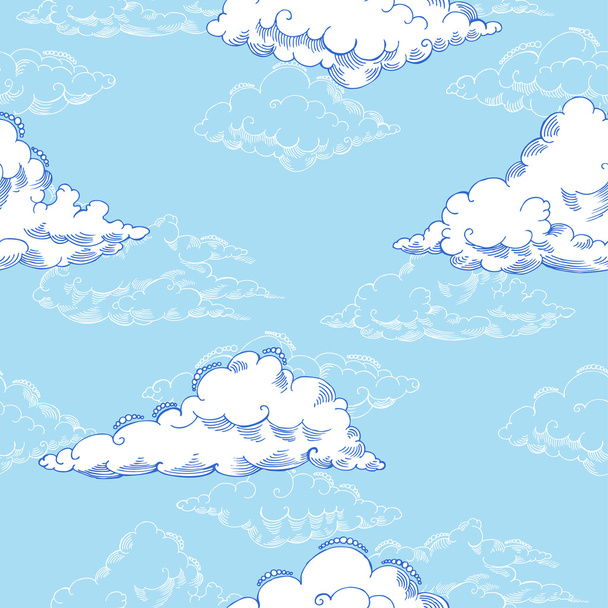 Seamless pattern with clouds sketches - Vector, Image