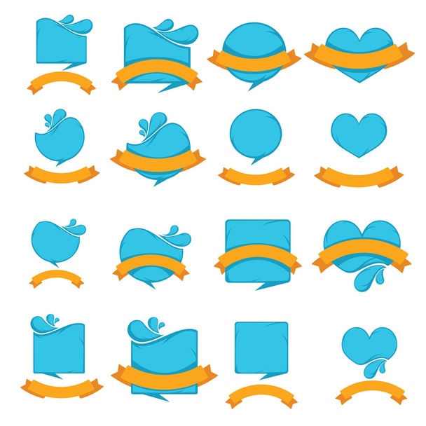blue stickers and orange flags, water badges collection - Vector, imagen