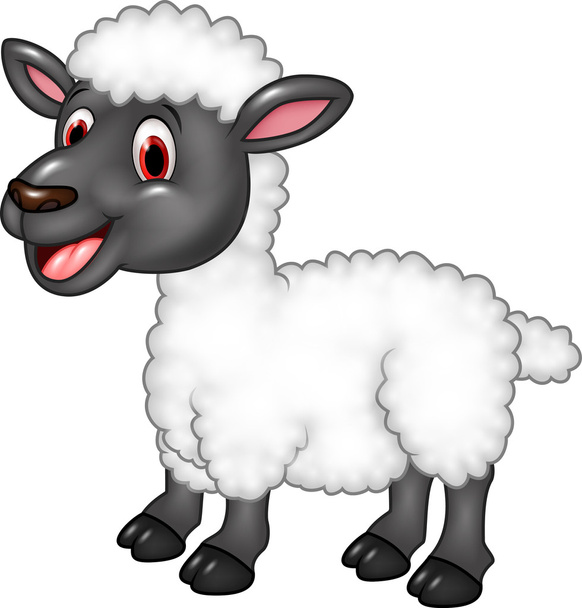 Kreskówka śmieszne owce pozowanie izolowane na białym tle - Wektor, obraz