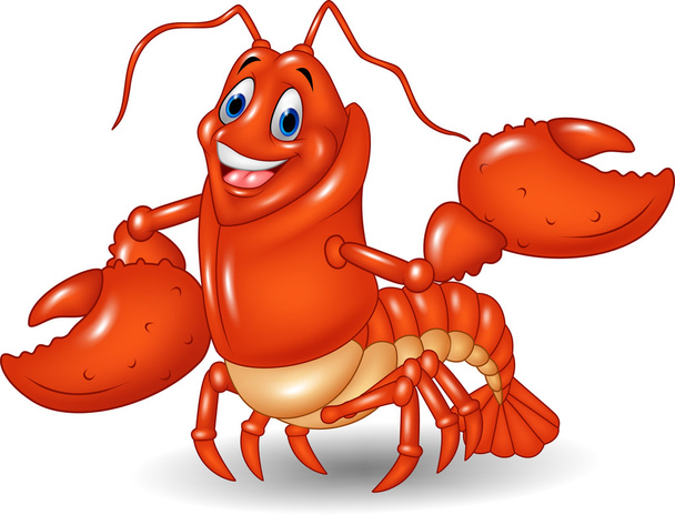 Mignon homard dessin animé agitant isolé sur fond blanc - Vecteur, image