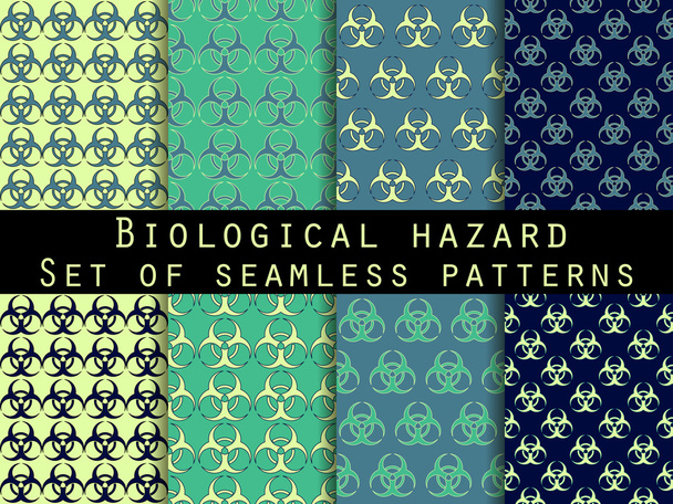 nahtlose Muster mit Biohazard-Symbol. für Tapeten, Bettwäsche, Fliesen, Stoffe, Hintergründe. Vektorillustration. - Vektor, Bild