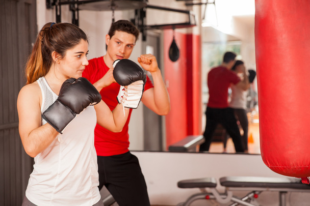 brunette practicing boxing - Photo, Image