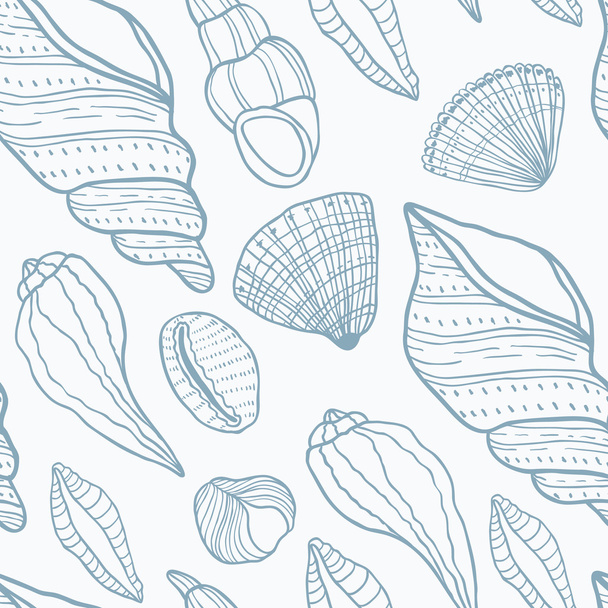 Seashells seamless vector pattern. Beautiful nature textures and lines. - Vector, imagen