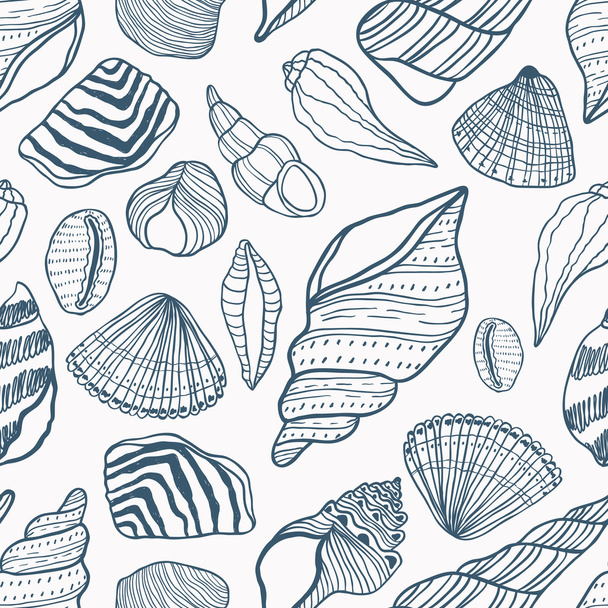 Seashells seamless vector pattern. Beautiful nature textures and lines. - Vecteur, image