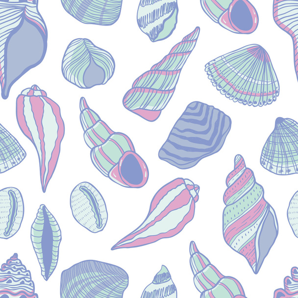 Seashells seamless vector pattern. Beautiful nature textures and lines. - Vektor, kép