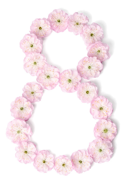 pink flowers in  shape of number eight on white background - Fotografie, Obrázek