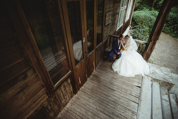 happy bride and elegant groom - Фото, изображение