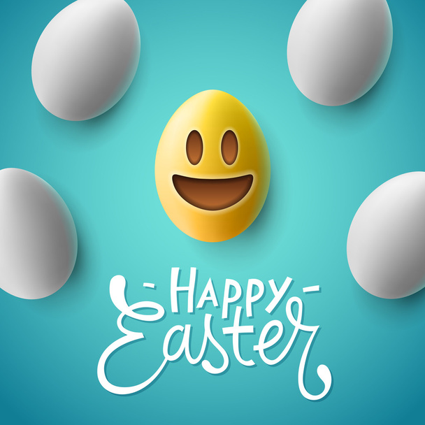 Happy Easter, easter eggs with smiling emoji face - Vector, imagen