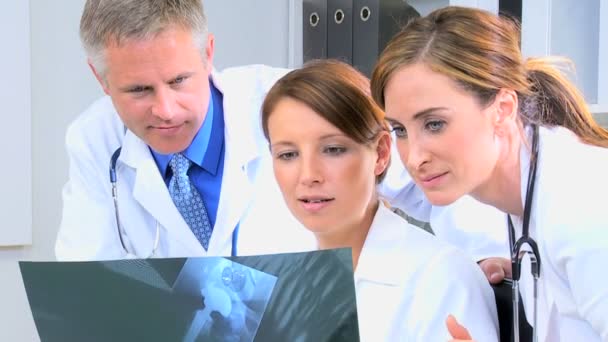 врачи мужского и женского пола обсуждают рентгеновские исследования
 - Кадры, видео