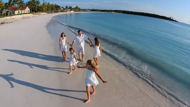 白人家族が砂浜の上を歩く - 映像、動画