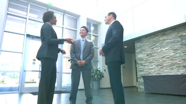 hommes d'affaires multiethniques dans un immeuble de bureaux
 - Séquence, vidéo