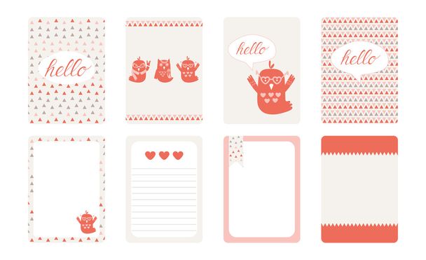 Journaling cards, notities, stickers, labels, tags met leuke decoratieve illustraties - Vector, afbeelding