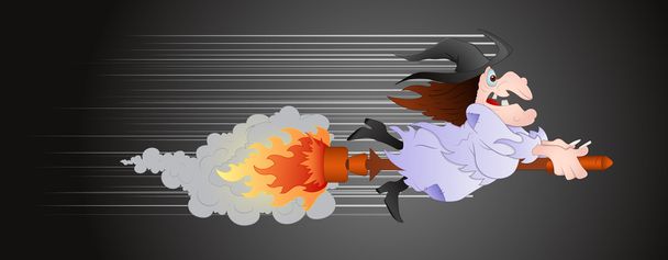 Witch on Fire Broomstick - Vector, Image