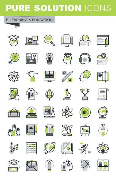 Conjunto de iconos de línea delgada de educación a distancia, formación en línea y cursos
 - Vector, Imagen