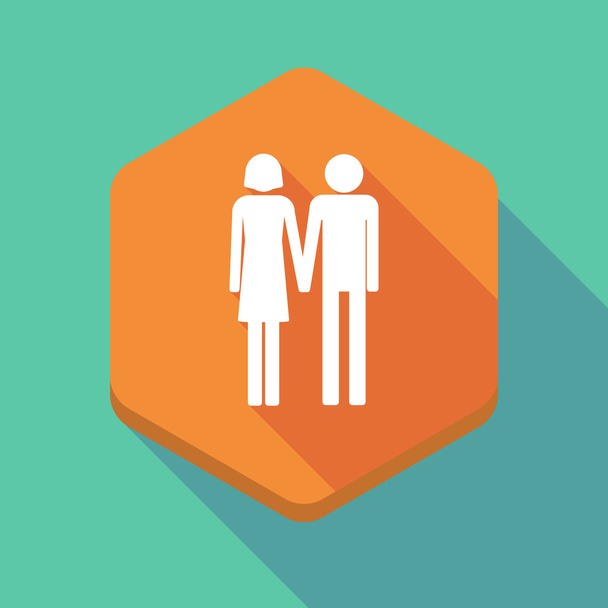 Icono de hexágono de sombra larga con un pictograma de pareja heterosexual
 - Vector, Imagen
