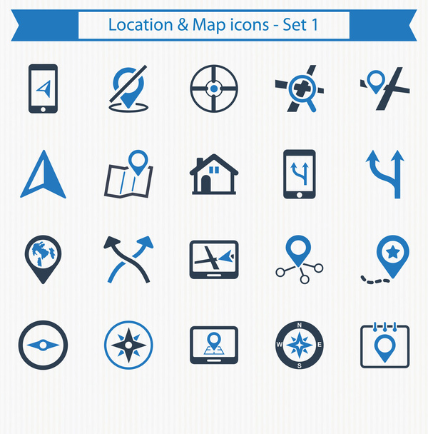 Значки местоположения и карты - Набор 1
 - Вектор,изображение