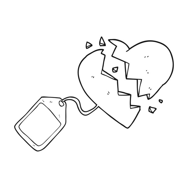 zwart-wit cartoon bagagelabel op gebroken hart - Vector, afbeelding