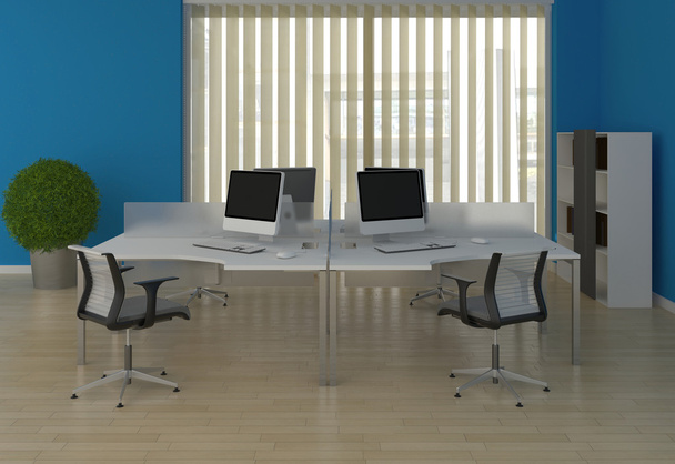 systeem kantoor bureaus met partities in de blauwe interieur - Foto, afbeelding
