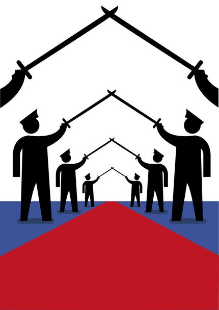 Military officers in a  Saber Arch position for welcoming march. Editorial Clip Art. - Vector, Image