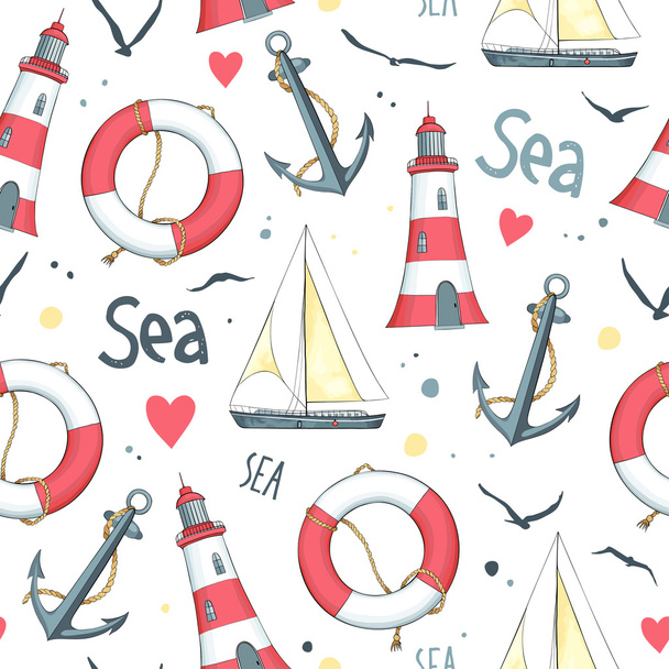 Nautical pattern with sailboats - Vektor, kép