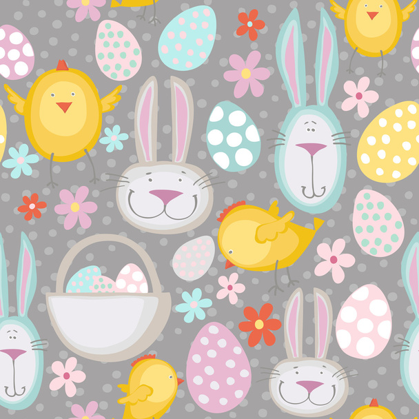 Easter pattern with chicks and bunnies - Vektör, Görsel