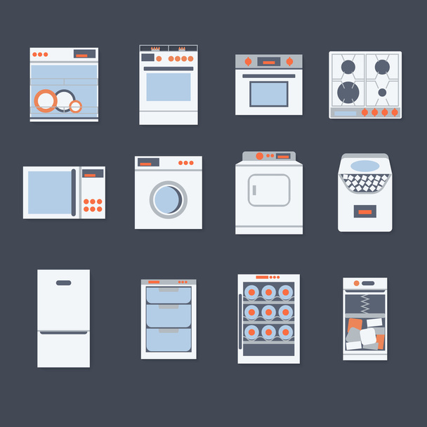 Platte ontwerp instellen iconen van huishoudelijke apparaten. - Vector, afbeelding