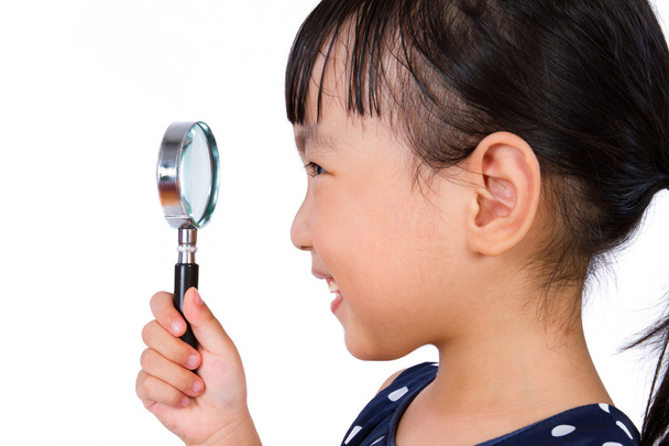 Asian Little Chinese Girl Holding Magnifying Glass  - Fotografie, Obrázek