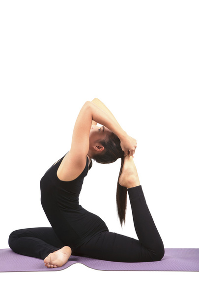 portrait of asian woman wearing black body suit sitting in yoga  - Photo, Image