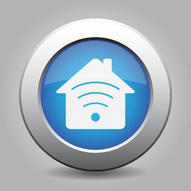 modré kovové tlačítko - dům s signál - Vektor, obrázek
