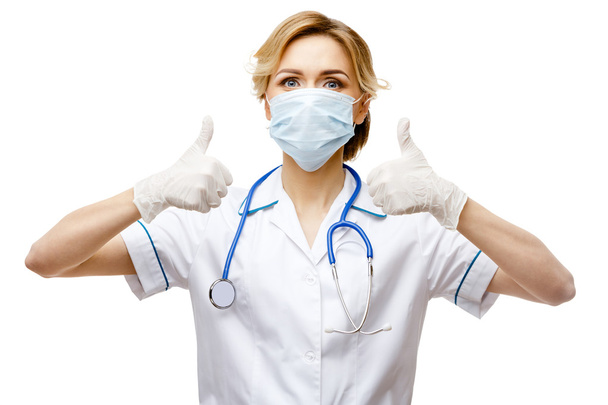 Woman doctor standing on white background - Φωτογραφία, εικόνα