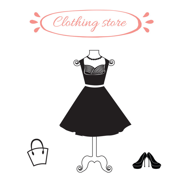 Dummy with a little black dress, shoes and woman bag. - Vector, Image