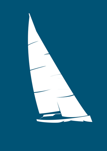 青い背景に白い様式化されたヨット - ベクター画像