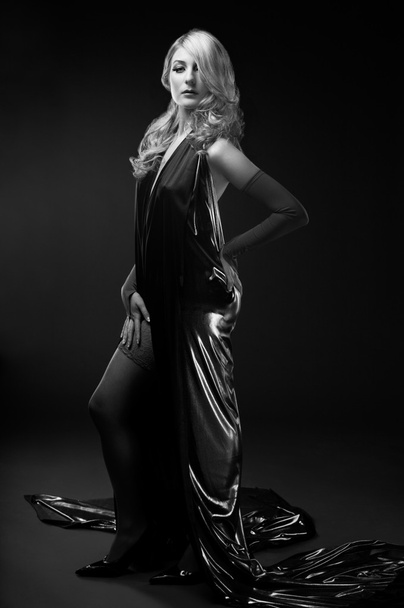 B and W Glamour portrait of blond woman - Photo, Image