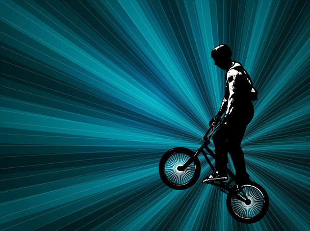 bmx трюк велосипедист на абстрактном фоне
 - Вектор,изображение